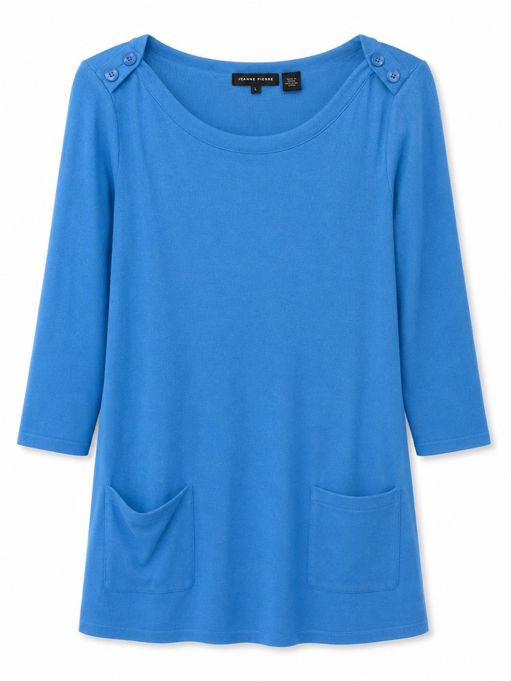 JEANNE PIERRE Cobalt Blue Scoop-Neck Tunic with Shoulder Buttons